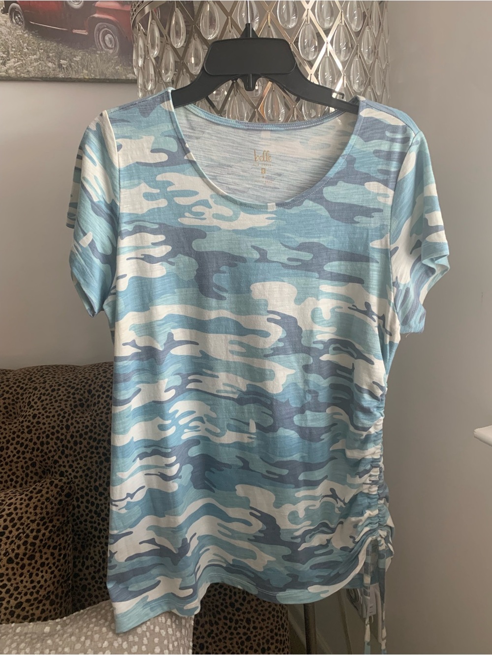 Belle by Kim Gravel Light Blue and White Camouflage Short Sleeve Tee